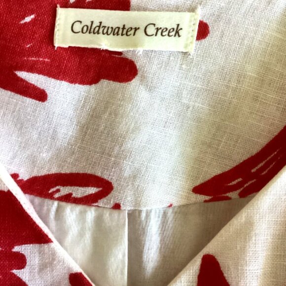 Coldwater Creek Linen Sleeveless Fit & Flare Midi Dress Red & White S/M/6 156R - Picture 8 of 10